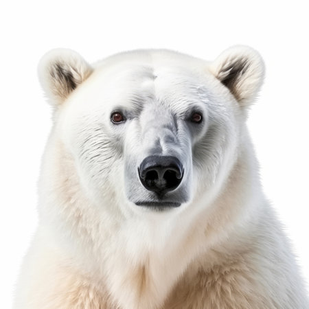 Close-up of a polar bear in front of a white backgroundの素材