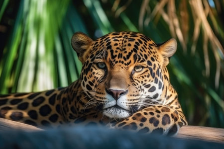 Portrait of leopard, Panthera onca, in the zooの素材