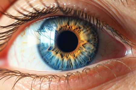 Close up of human eye with blue iris. 3D renderingの素材