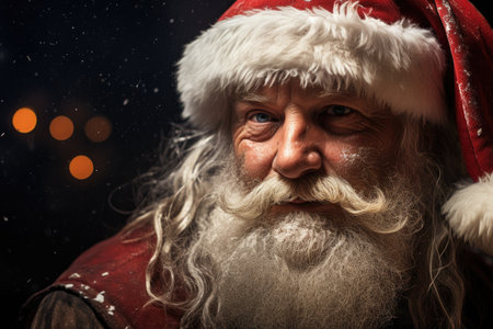 Close-up portrait of Santa Claus looking at camera. Christmas concept.の素材