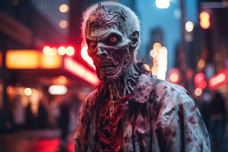 Zombie man in the city at night. Halloween. Horror.の素材