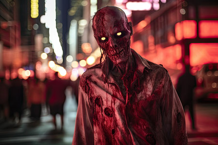 Zombie in the city at night. Halloween concept. Horror.の素材