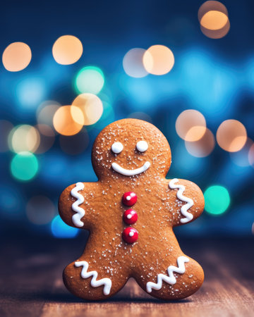Gingerbread man on bokeh background, christmas concept.の素材