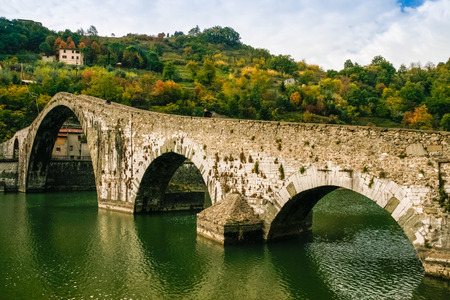 Bridge of Mary Magdalene near Borgo a Mozzano (Lucca), Italyの写真素材