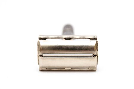 Traditional double edge safety razor isolated on white backgroundの写真素材