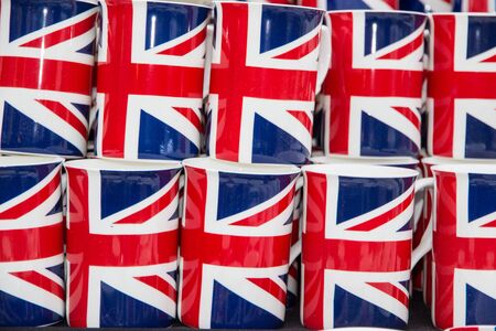 Array of  lined up english flag coffee mugの写真素材