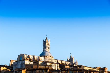 View of the old town of Siena with the Duomo, Italyの写真素材