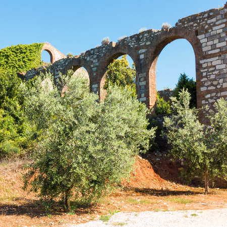 Ruins of a former mine english company set up around 1900 and operating in Campiglia Marittima, Italy, for a few yearsのeditorial素材