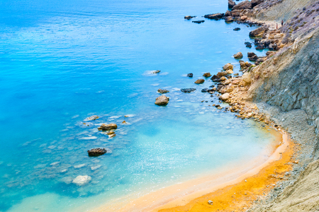 Bay near Ghajn Tuffieha in summer in the north-west coast of Maltaの写真素材