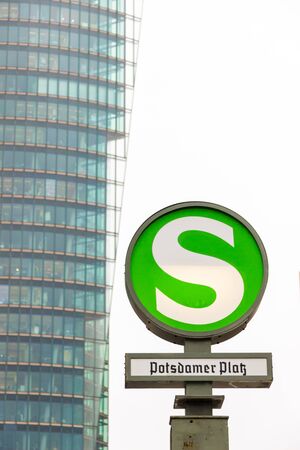 Berlin, Germany - December 21, 2017. An S-Bahn station sign in Potzdamer Platz in winterのeditorial素材