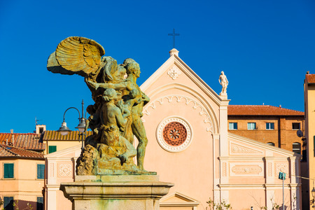Nativita Beata Vergine Maria (Nativity Blessed Virgin Mary) Church in summer in Portoferraio, Italyの写真素材