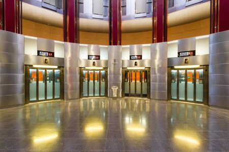 Barcelona, Spain - September 06, 2018: The lifts linking the lines L1 and L9, and the lobby in the...