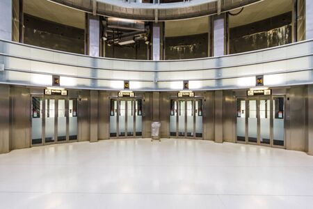 Barcelona, Spain - September 06, 2018: View of the lifts in the lobby of the Llefia metro station in Barcelona, Spainのeditorial素材