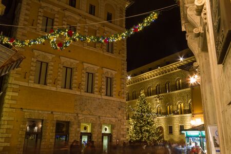 Siena, Italy - December 08, 2015:  Palazzo Salimbeni, headquarters of the Monte dei Paschi di Siena bank at Christmas timeのeditorial素材