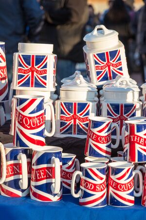 Follonica, Italy - March 23, 2019: market stall at 'Squares of Europe" fair in a sunny spring afternoonのeditorial素材