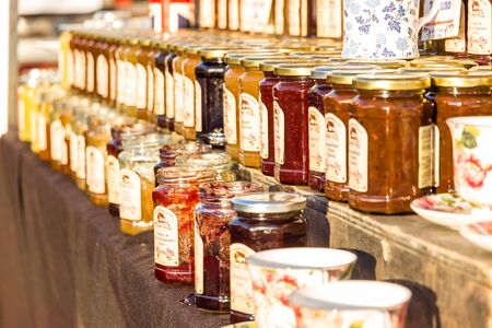 Follonica, Italy - March 23, 2019: market stall at 'Squares of Europe" fair in a sunny spring afternoonのeditorial素材