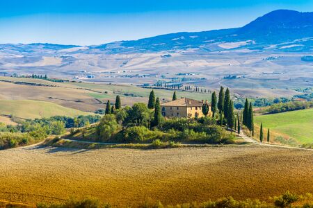 Siena, Italy - September 22, 2013: Beautiful view of Podere Belvedere in late summerのeditorial素材