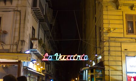 Palermo, Italy - April 19, 2015:  The entrance from S. Domenico square to the Vucciria market at sunsetのeditorial素材