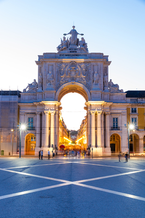The Commerce square  in downtown Lisbon, Portugal at sunsetのeditorial素材