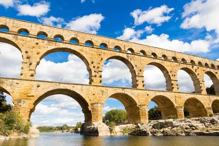 The Pont du Gard is an ancient Roman aqueduct in southern Franceの写真素材