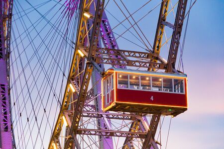 Vienna, Austria - December 20, 2019: The Wiener Riesenrad (Vienna Giant Wheel) (1897) is a Ferris wheel at the entrance of the Prater amusement park in Vienna, Austriaのeditorial素材