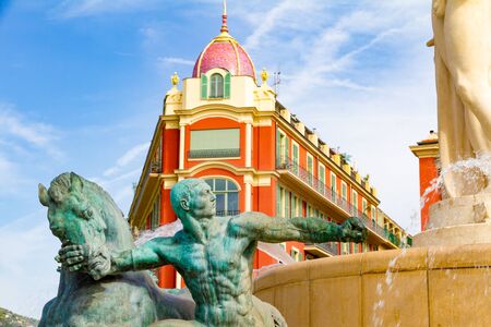Nice, France - September 12, 2018: The Fountain of the Sun in Massena square in a summer dayのeditorial素材