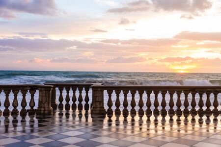 The Terrazza Mascagni is a wide sinuous, suggestive belvedere toward the sea in Leghorn, Italyの写真素材