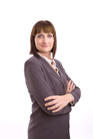 Happy businesswoman isolated on a white backgroundの写真素材