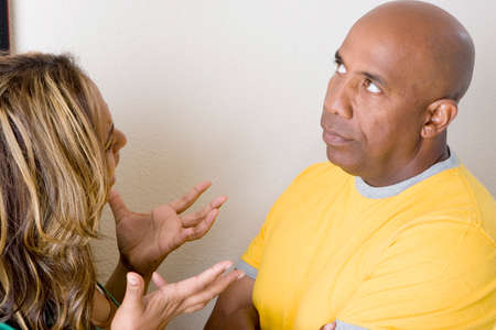Unhappy couple arguing and having relationship problems.の写真素材