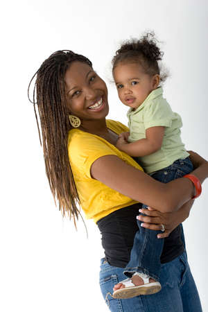 Happy African American womans hair flying.の写真素材