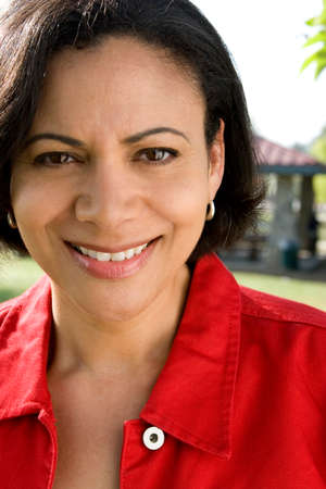 Healthy older African American woman smiling outside.の写真素材