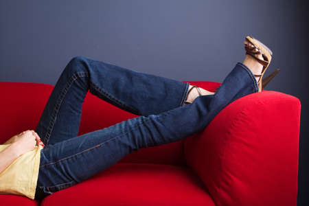 Woman wearing jeans and high heels.の写真素材