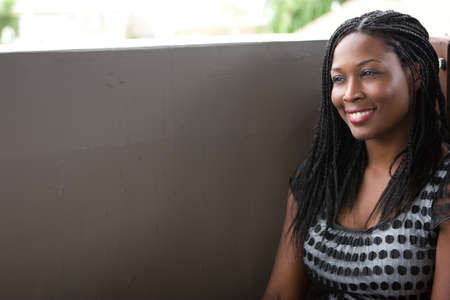 Happy confident African American woman smiling.の写真素材