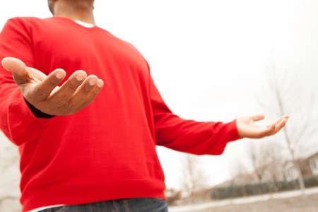 African American man with open arms.の写真素材