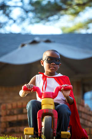 African American Little Boy Superheroの写真素材