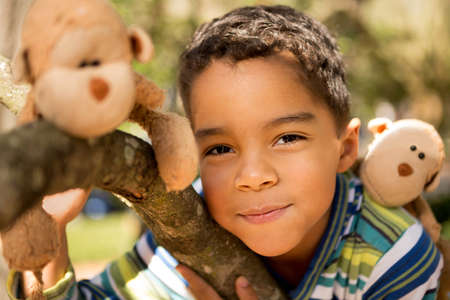 Little boy and his stuffed animal.の写真素材