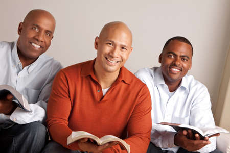 Diverse group of men studying together.