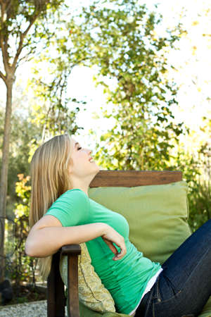 Young teen girl outside.の写真素材