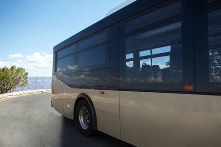 Travel tour bus outside with blue skys.の写真素材