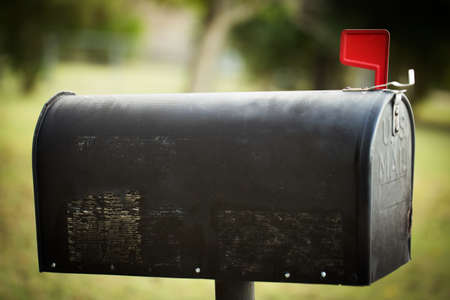 Mail Box with a red flag and copy space.の写真素材
