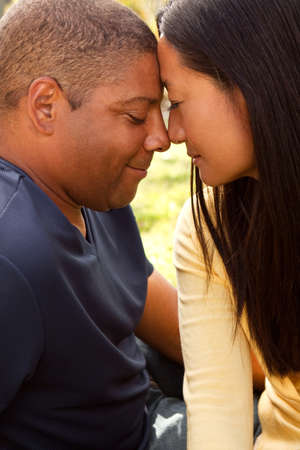 Loving smiling man and woman hugging.