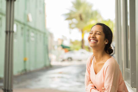 Young beautiful hispanic woman smiling.の写真素材