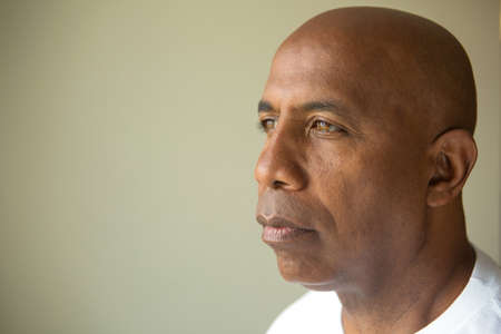 African American man in deep thought.の写真素材