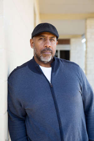 Mature African American man in deep thought.の写真素材