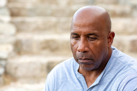 Portrait of an African American man not smiling.の写真素材
