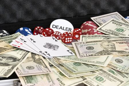 Gambling background with dollars,dices and chipsのeditorial素材