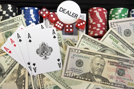 Gambling background with dollars,dices and chipsのeditorial素材