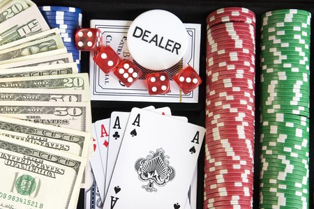 Gambling background with dollars,dices and chipsのeditorial素材