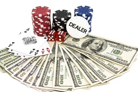 Gambling background with dollars,dices and chipsのeditorial素材