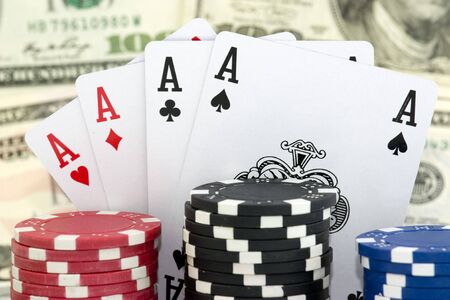 poker background with dollars,dices and chipsのeditorial素材